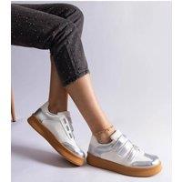 Love Lace Women's Mena Sport Sneakers with Velcro Closure & Rubber Sole in Silver | Size: 8.5