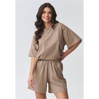 Love Lace Women's Loose Blouse Shorts Set in Brown | Size: 36