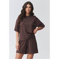 Love Lace Women's Short Sleeve Blouse & Shorts Lounge Set in Brown | Size: 36
