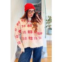 CY Women's Classic & Cozy Snowflake Knit Christmas Jumper In Pink