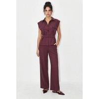 Bianco Lucci Women's Belted Sleeveless Blouse & Wide-Leg Trousers Set in Burgundy | Size: Large