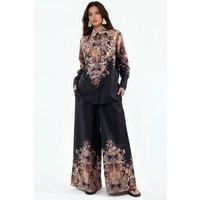 MSN Collection Women's Floral Cotton-viscose Blouse & Wide-leg Trousers Set | Size: Medium