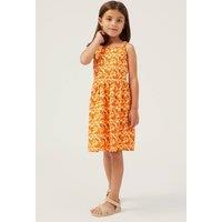 Enorsia Girl's Girls Strappy Floral Printed Jersey Dress in Orange | Size: 4-5 Years