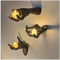 Living and Home 3 Pack Wall-Mounted Creepy Reaching Hands with LED Candles Halloween Decors in Black