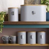 Cooks Professional 5pc Ribbed Tea Coffee Sugar Bread & Biscuit Bin Jars with Silver Label in Grey