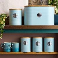 Cooks Professional 5pc Ribbed Tea Coffee Sugar Bread & Biscuit Bin Jars with Silver Label in Blue