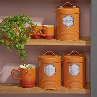 Cooks Professional 3-Piece Tea Coffee & Sugar Storage Canisters Bins with Silver Labels in Orange