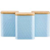 Cooks Professional 3pc Embossed Tea Coffee Sugar Kitchen Storage Bins with Bamboo Lids in Blue