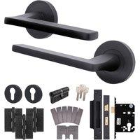 AFIT Black Fire Door Handle Euro Lock Cylinder Set Matt Black Latch Hinges | Size: 150mm x 150mm