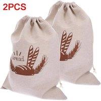 SPETLEK 2Pcs/set Linen Bread Bags Bread Reusable Portable Food Bread Bag in Beige | Size: 0.6m2