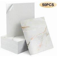 SPETLEK White&Brown Marble Self-Adhesive Wall Tiles Wall Hanging Decor in White | Size: 100 cm x 100 cm