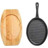NESTLUNE Cast Iron Sizzler Steak Serving Sizzling Plate Griddle Grill Pan in Black | Size: 100 cm x 15 cm