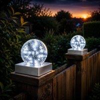 FLAVORA Cool light-2PCS Solar Garden Crackle Glass Ball Lights in White