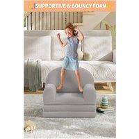 London Boutique Convertible Kids Couch Sofa Bed 2-in-1 Folding Toddler Couch Chair in Grey