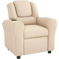 NESTLUNE Kids Recliner Chair w/ Cup Holder, PU Leather Children in Natural | Size: 100 cm x 15 cm