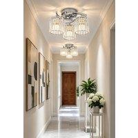 Living and Home 3-Light Ceiling Light with Glass Shade in Silver