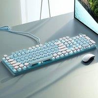 Living and Home Wired Retro Typewriter Mechanical Keyboard, 104 Keys in Blue
