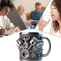 VOGREX V8 Resin Engines Cup 15oz Funny Coffee Cups Personalized Stainless Steel Mug in Silver | Size: 300ml