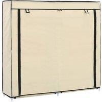 Berkfield Home Shoe Cabinet with Cover Cream 115x28x110 cm Fabric in Beige | Size: 115 x 28 x 110 cm