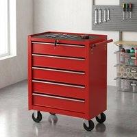 STILVORA 5 Drawer Tool Chest on Wheels with Lockable Design in Red