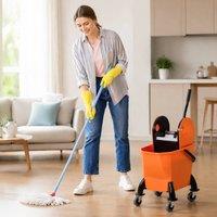 STILVORA Mop Bucket with Wringer & Wheels in Orange