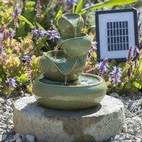Primrose Ceramic 'Cosmos' Oil Jar Solar Powered Water Feature Outdoor 25cm in Green