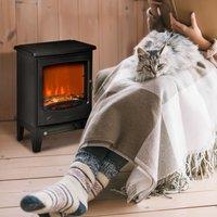 HOMCOM Freestanding Electric Fireplace Stove Heater with Realistic Flame Effect in Black