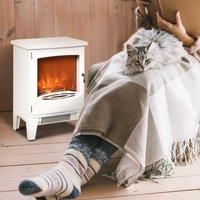 HOMCOM Freestanding Electric Fireplace Stove Heater with Realistic Flame Effect in White