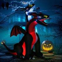 HOMCOM Blow Up Tall Halloween Inflatable Dragon with 2 Heads & LED Lights