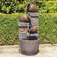 Primrose Evora Cascading Tiered Bowls Water Feature With Lights 75.5cm in Brown