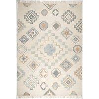FurnitureboxUK Briony Beige & Blue Aztec Patterned Kilim Rug 160x230cm | Size: 230 cm x 160 cm