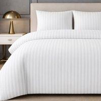 Grace Premium Satin Stripe Duvet Cover Set Soft Breathable Bedding in White | Size: King