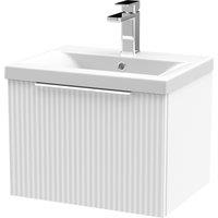 Balterley Fluted Wall Hung 1 Drawer Vanity Basin Unit & Basin 500mm, Satin White