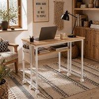 Wyld Haus Zika 80cm Natural Wood Finish Drop Leaf Writing Desk Lockable Wheels in White