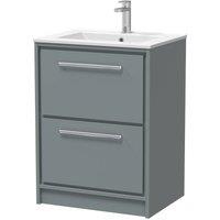 Balterley Bathroom Floor 2 Soft Close Drawer Vanity Unit Basin, Grey, 600mm in Grey