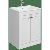 Balterley 600mm Floor Standing 2 Door Unit with Basin 1 Tap Hole - Satin White