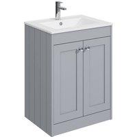 Balterley 600mm Floor Standing 2 Door Unit & Minimalist Basin 1 Tap Hole - Grey