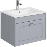 Balterley 600mm Wall Hung 1 Drawer Unit with Basin 1 Tap Hole - Satin Grey