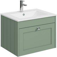 Balterley 600mm Wall Hung 1 Drawer Unit with Basin 1 Tap Hole - Satin Green