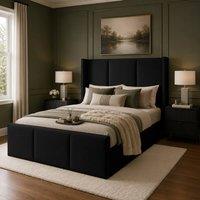 Desire Deco Plush Velvet Grayson Wingback Ottoman Storage Bed Frame in Black | Size: Small Double