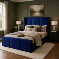 Desire Deco Plush Velvet Grayson Wingback Ottoman Storage Bed Frame in Blue | Size: Small Double