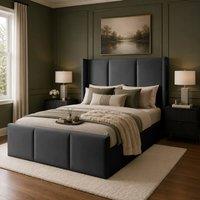 Desire Deco Plush Velvet Grayson Wingback Ottoman Storage Bed Frame in Charcoal | Size: Small Double