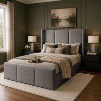 Desire Deco Plush Velvet Grayson Wingback Ottoman Storage Bed Frame in Grey | Size: Super King