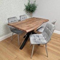 KOSY KOALA 4 Seater Brown Dining Table with 4 Grey Velvet Chairs