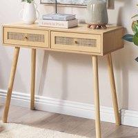 Wyld and Coco Console Table Two Drawers Rattan Front Light Brown W88 x D40 x H79cm