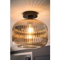 ValueLights Calpe Smoked Gray Shade Flush Matte Black Stem Ceiling Light with Bulb