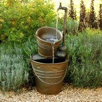 Primrose Tap Bucket Indoor Outdoor Tiered Garden Water Feature LEDs 76cm in White