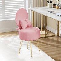 London Boutique Vanity Stool w/ Storage & Folding Back Makeup Stool Comfy Accent Chair in Pink