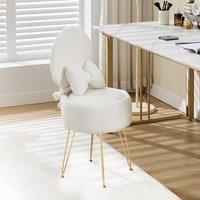 London Boutique Vanity Stool w/ Storage & Folding Back Makeup Stool Comfy Accent Chair in White