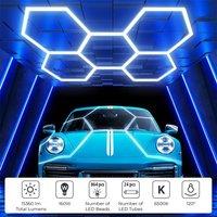ENER-J 160W Modular Hexagon LED Garage & Showroom Ceiling Light Kit 6500K Cool White - T5 Tube System | Size: 25 cm diameter x 19 cm high
